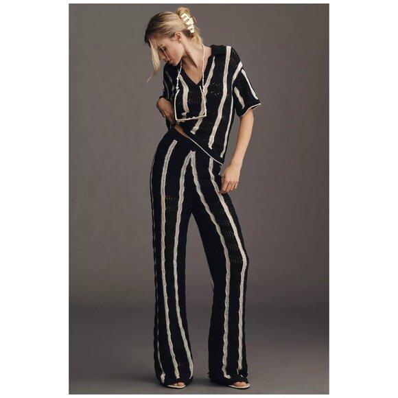 Central Park West | Striped Open-Stitch Striped Short-Sleeve Sweater | NWT - Picture 6 of 10